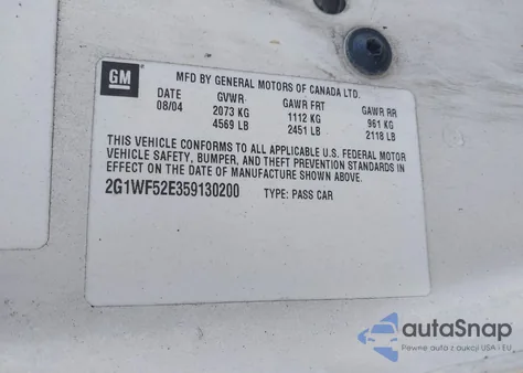 2005 Chevrolet Impala from USA, damaged, VIN 2G1WF52E359130200